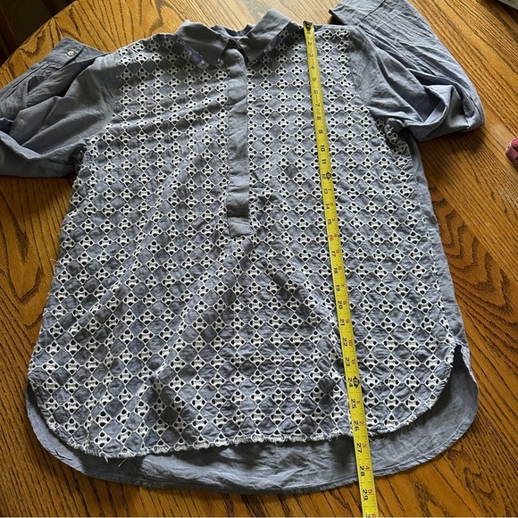 Loft Blue Cotton Eyelet Laced Button Down Top Large - Picture 4 of 11